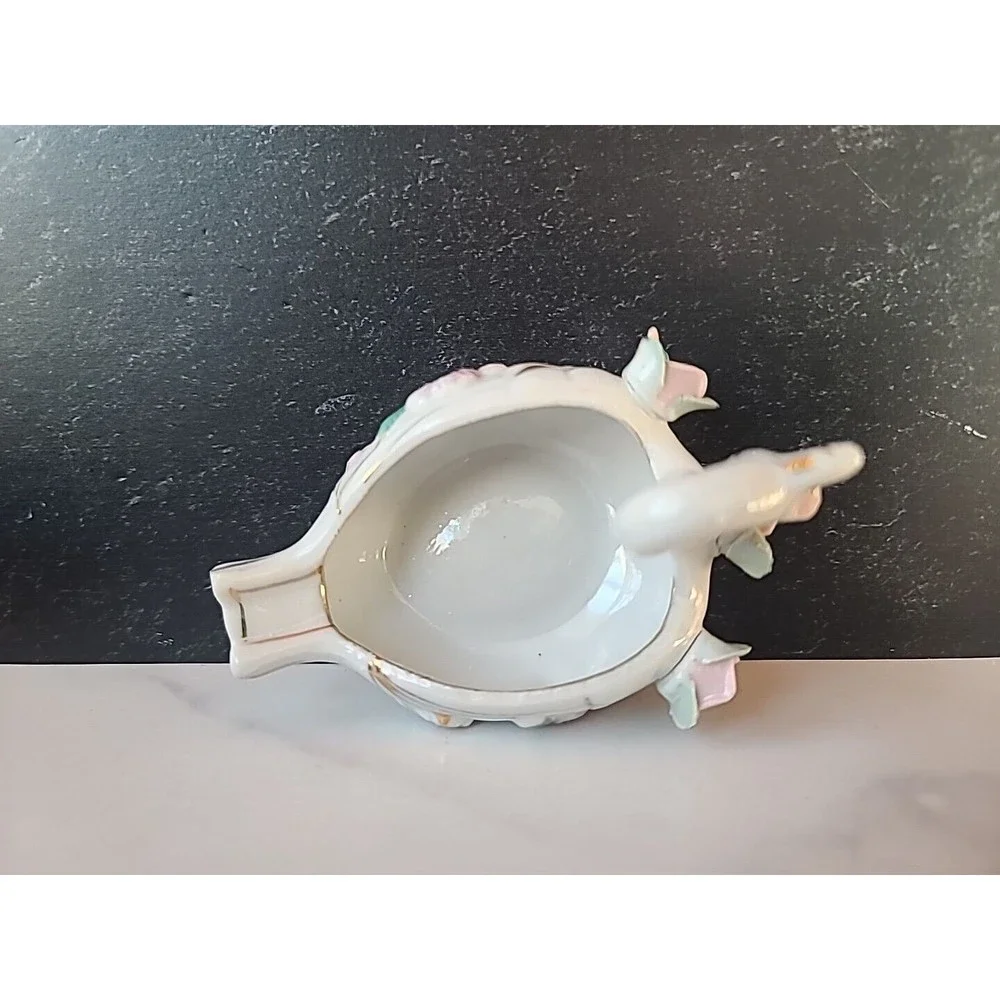 Vintage Ceramic Swan Trinket Dish With Capodimonte Flowers